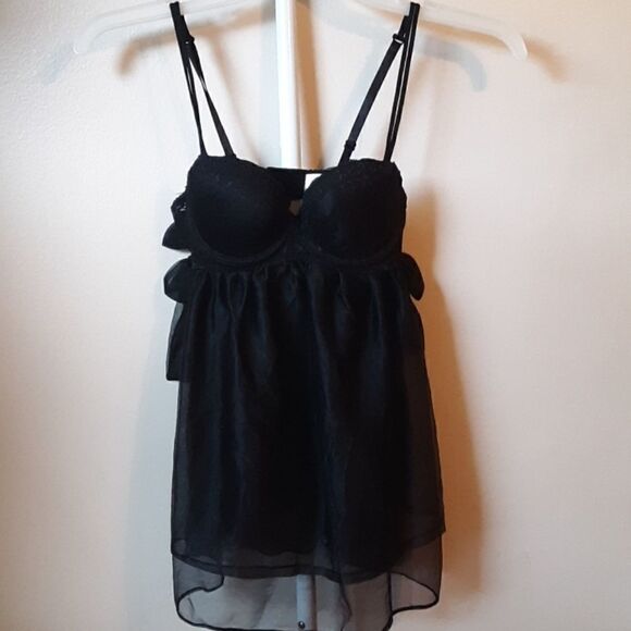 💫💫💫! SEXY BLACK SHEER PUSH UP BABYDOLL LINGERIE 34B - Picture 1 of 7